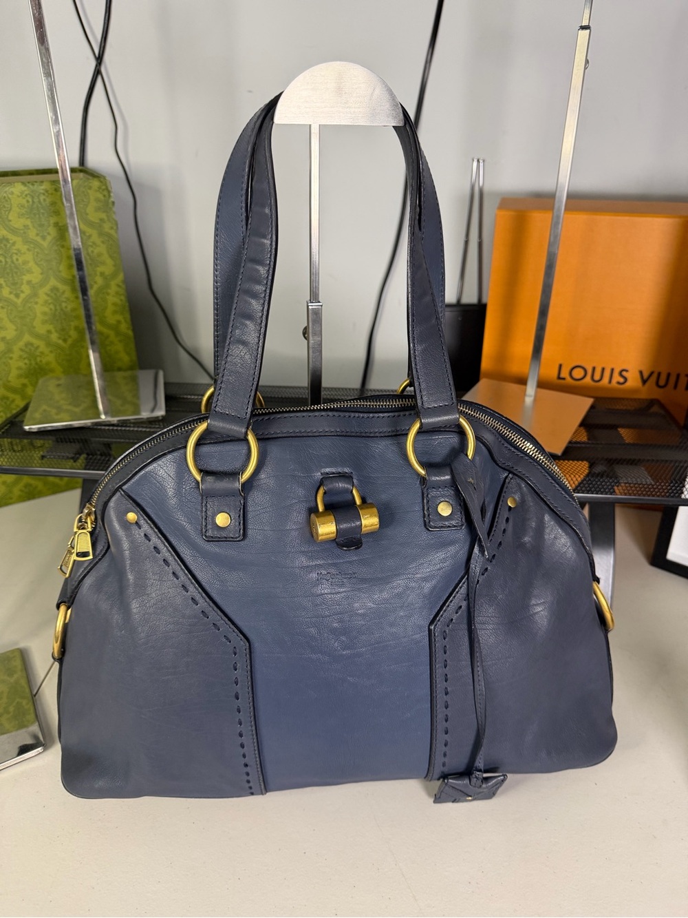 YSL Yves Saint Laurent Muse Medium Bag – Navy Blue Leather